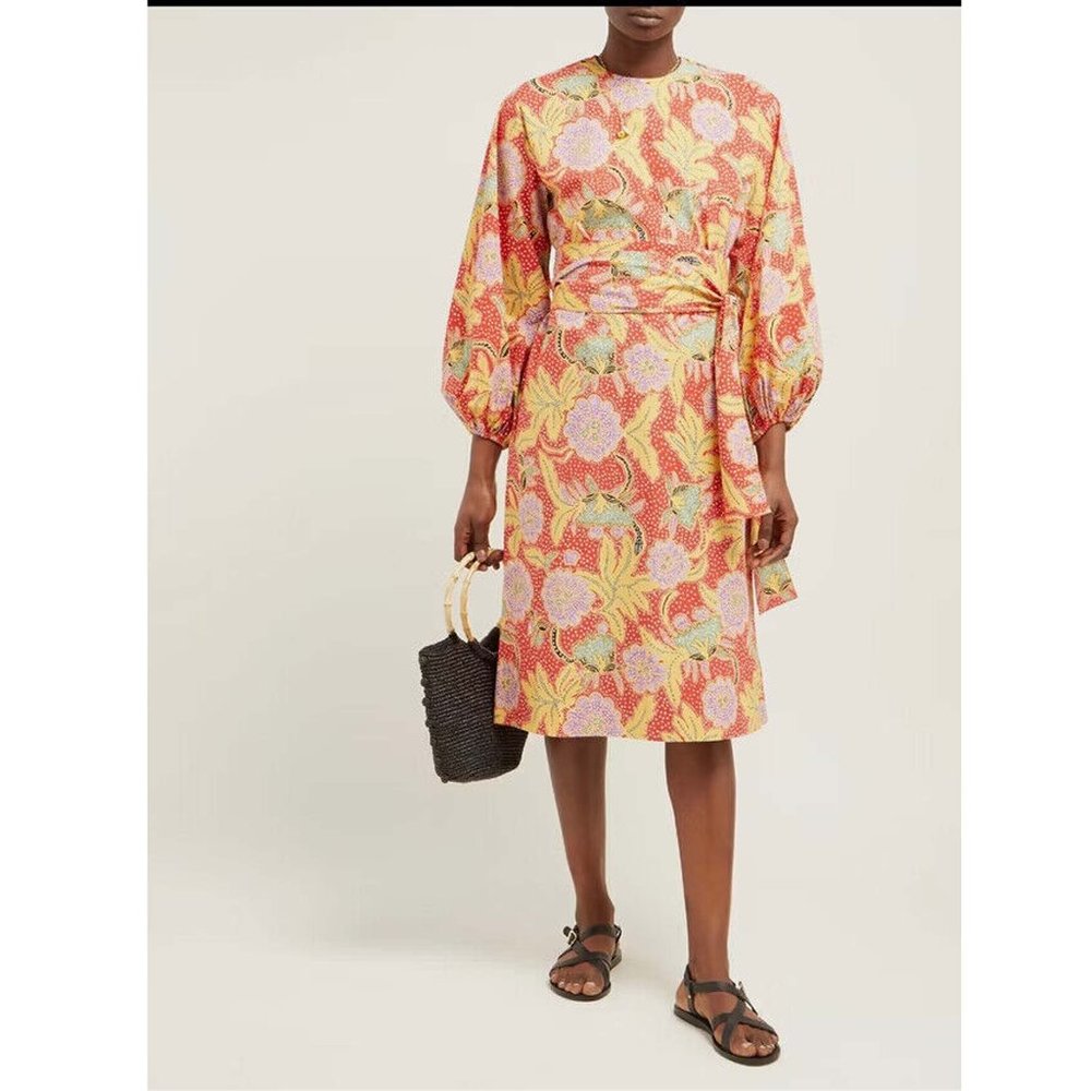 Rhode Resort Cotton-Poplin Athena Midi Dress Floral Printed Cotton XS 234523